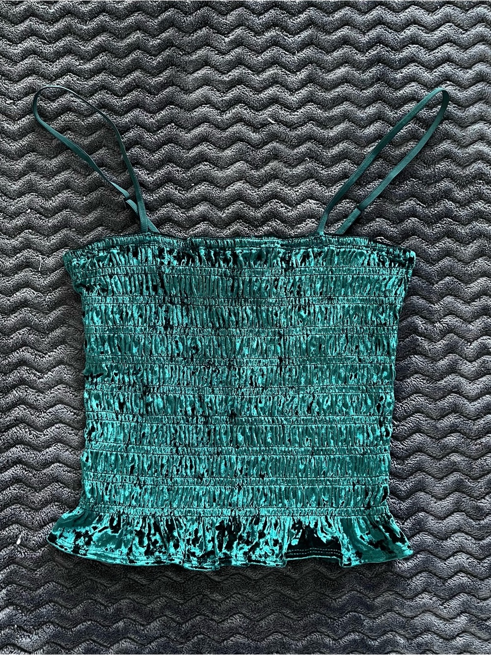 American Eagle Outfitters Dark Green Velvet Smocked Crop Cami